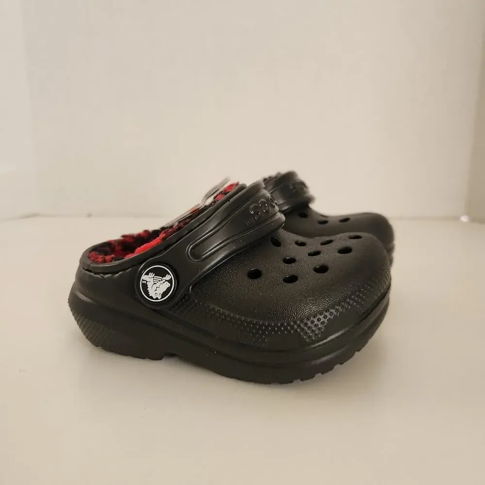 Crocs Kids Classic Lined Clog, Buffalo Plaid/Black/Varsity Red 1, 4 Toddler